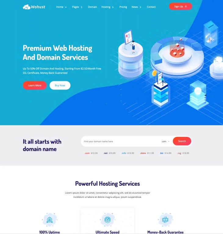 เทมเพลต HTML ของ Wohust Hosting