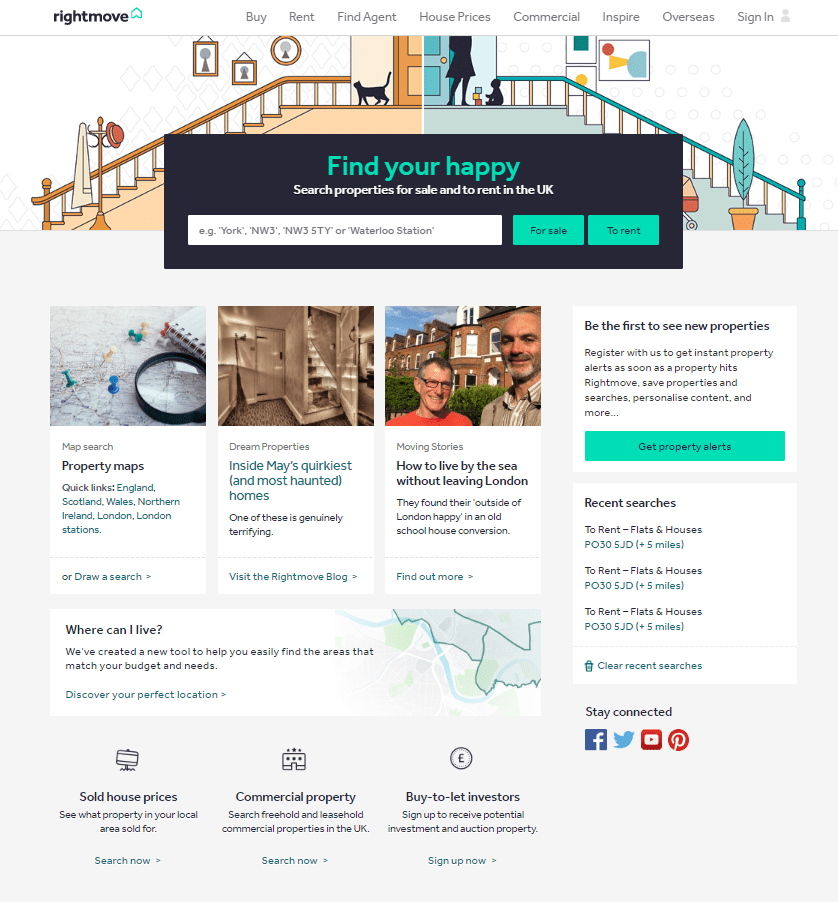 Ejemplo de página de inicio de RightMove
