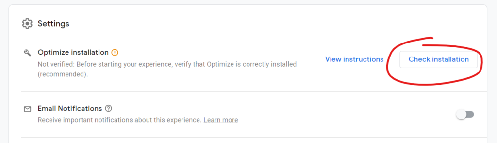 Instalarea Google Optimize Check