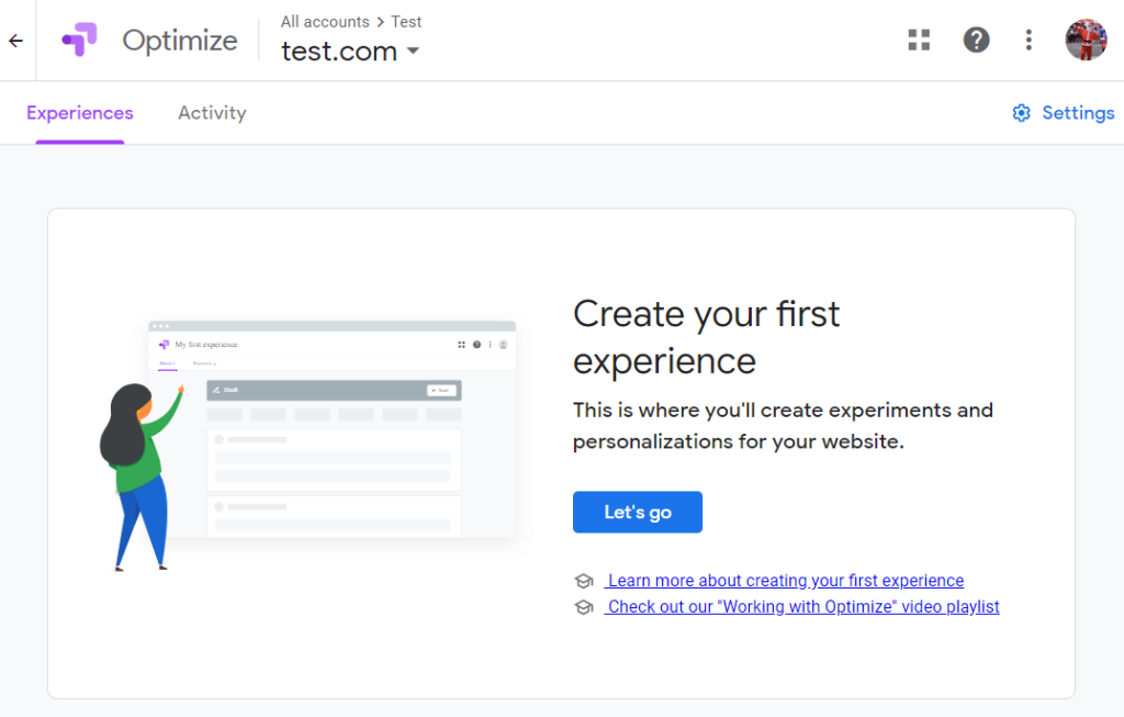 Crea esperienza con Google Optimize