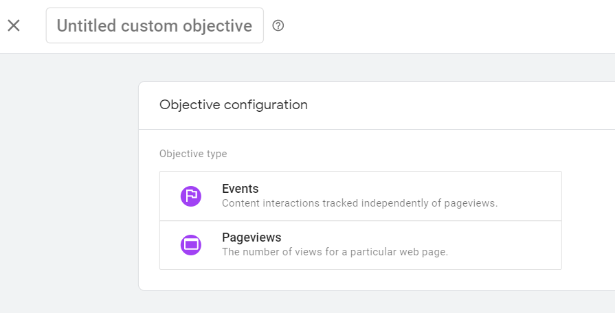 Configuração do objetivo do Google Optimize