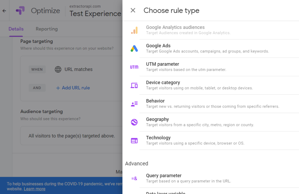 Personnalisation de Google Optimize