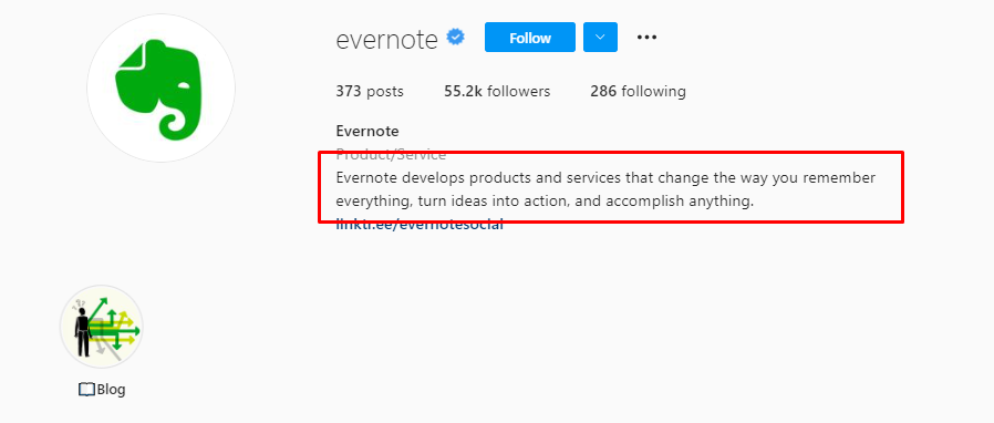 perfil de instagram de evernote