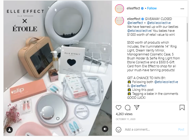 Publicación de sorteo de instagram de elleeffect