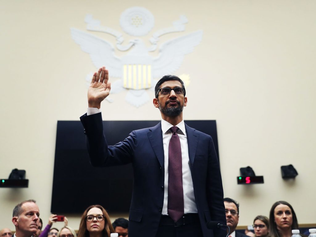 Sundar Pichai แห่ง Google ให้การเป็นพยานต่อหน้ารัฐสภาคองเกรสแห่งสหรัฐอเมริกา