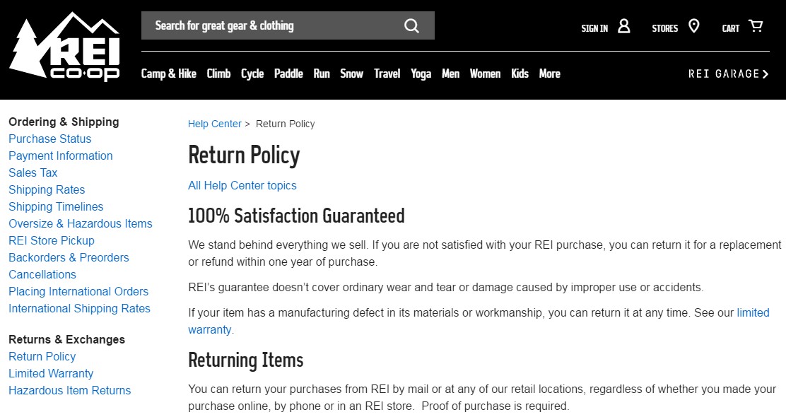 8 REI Longer return period - How to Manage Online Sales Returns and Allowances