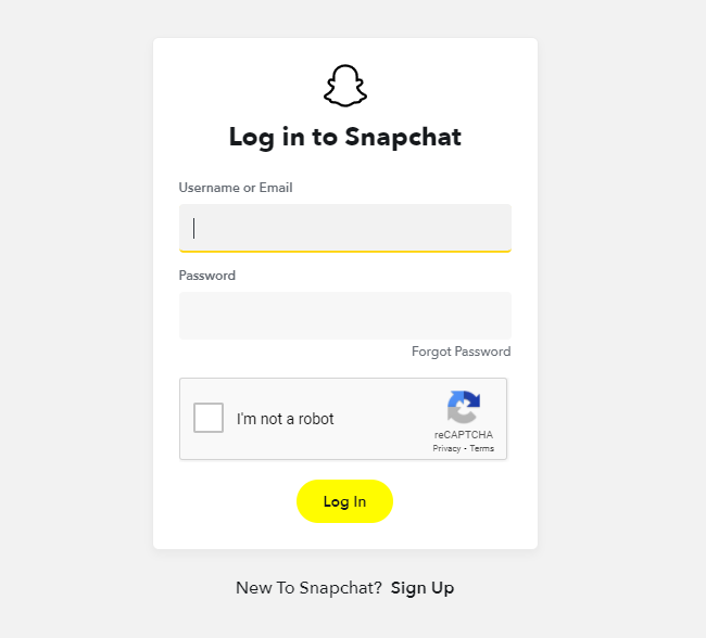 Faça login na sua conta do snapchat