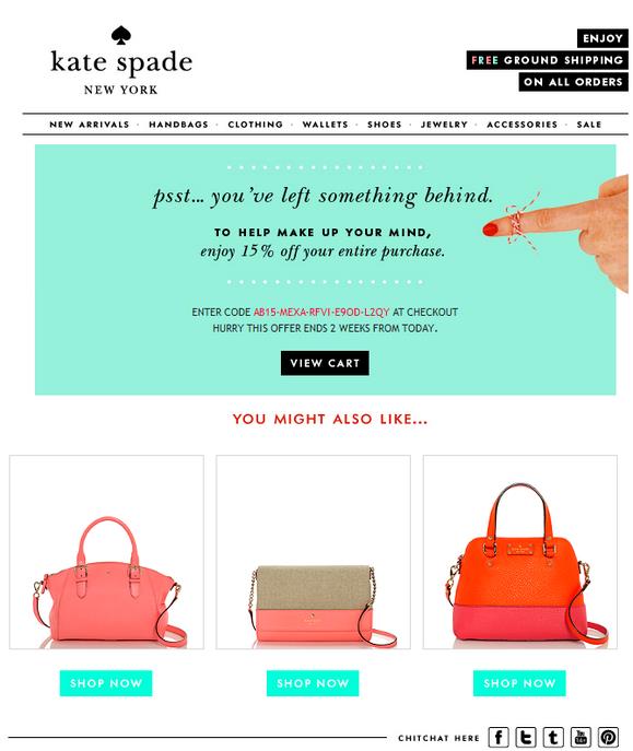 48 Kate Spade email recovery after cart abandonment - Cart Abandonment - Definitive Guide