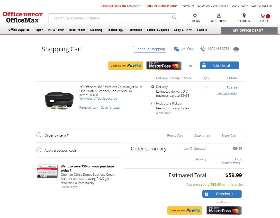 20 OfficeDepot allows chechout with PayPal - Cart Abandonment - Definitive Guide