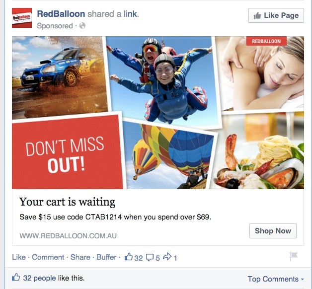 47 Red Balloons cart abandonment facebook.ad  - Cart Abandonment - Definitive Guide