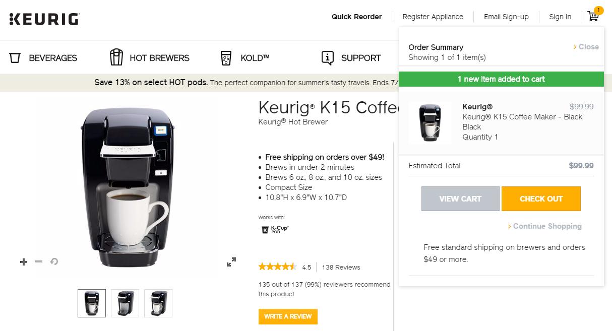 17 Keurig product description contains the free shipping message - Cart Abandonment - Definitive Guide