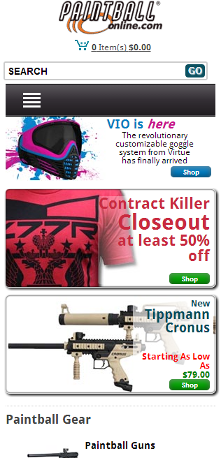 PaintballonlineMobil - 35 Best Responsive Ecommerce sites - Examples