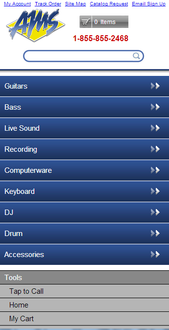 American Musical SupplyMobil - 35 Best Responsive Ecommerce sites - Examples