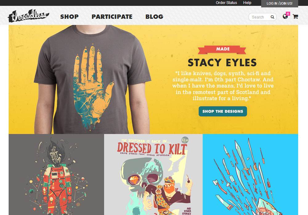 Threadless - 35 Best Responsive Ecommerce sites - Examples