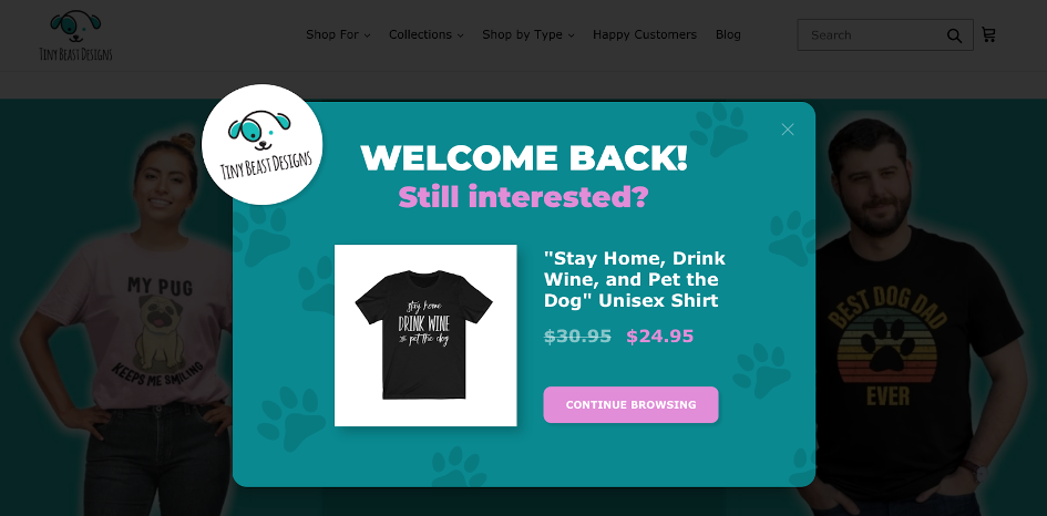 tiny beasts desing - 9 Examples of Killer Popups that Drive Sales on Shopify