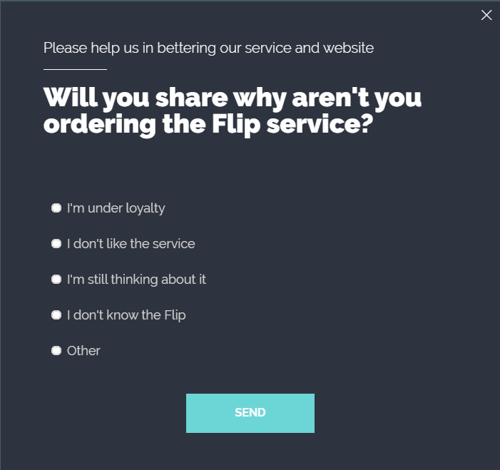 flip survey popup - 5 Must-have Cart Abandonment Popups for Your Shopify Store