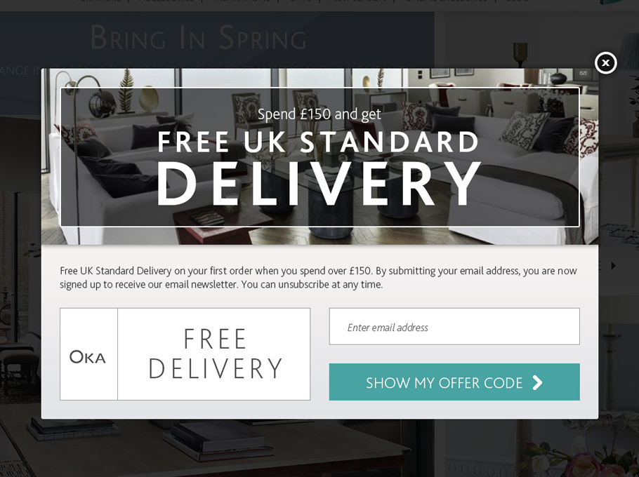 OKA free delivery - 5 Must-have Cart Abandonment Popups for Your Shopify Store