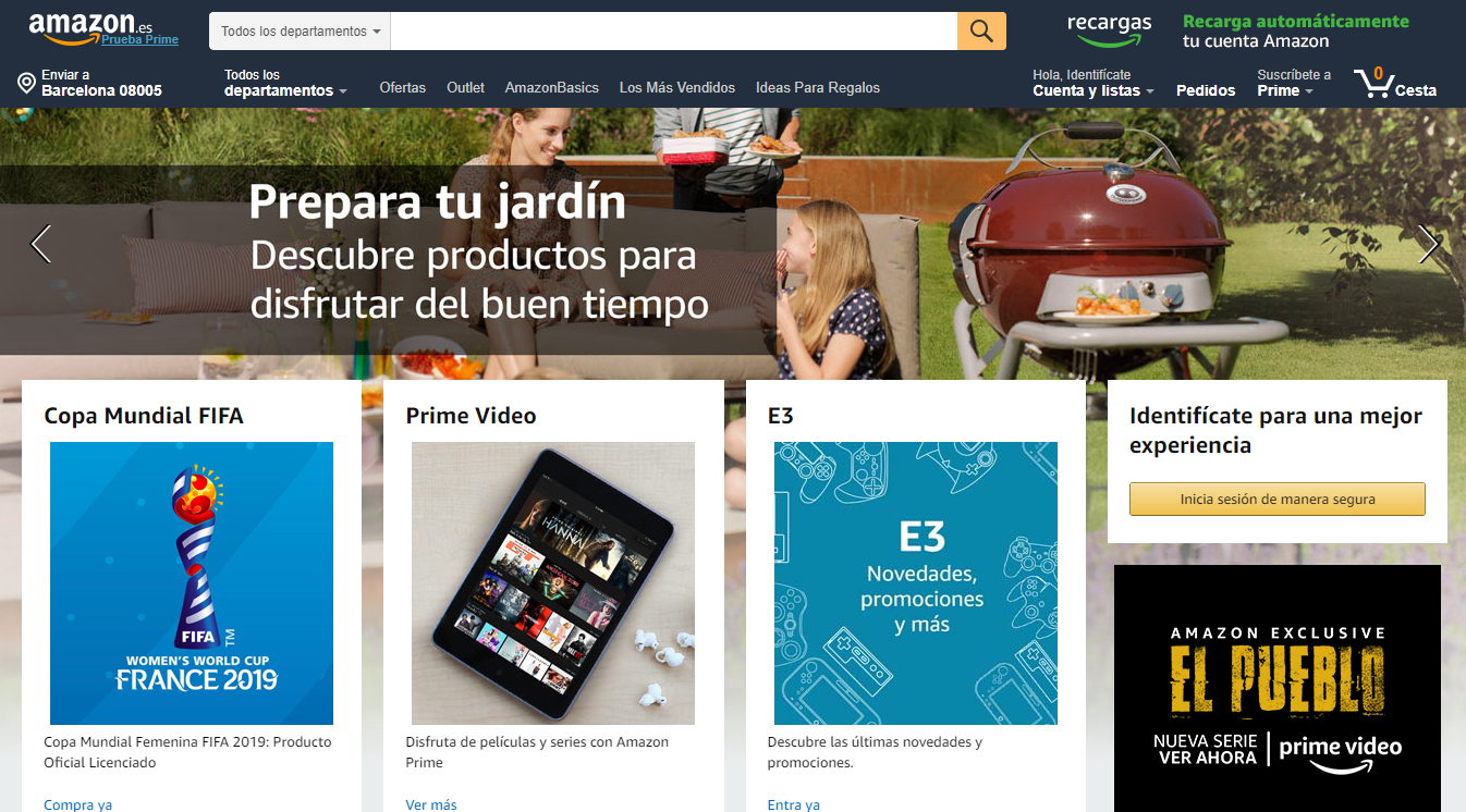 Page d'accueil Amazon, l'une des meilleures places de marché en Espagne