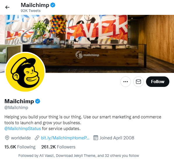 İş için Twitter - mailchimp profili