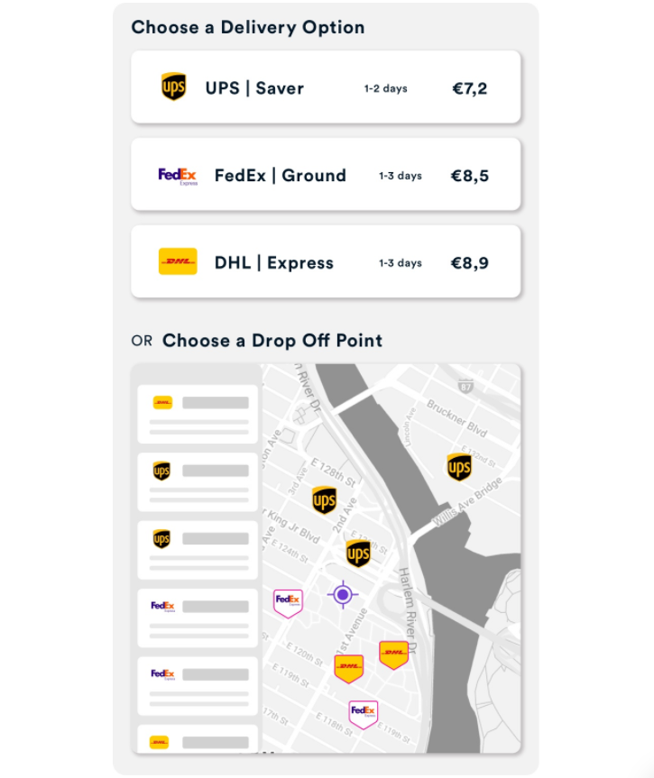 ShippyPro Live Checkout per mostrare le tariffe di spedizione in tempo reale per più opzioni di consegna e le località di ritiro più vicine