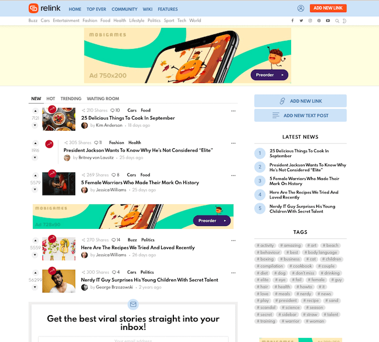 Tema clone di Reddit