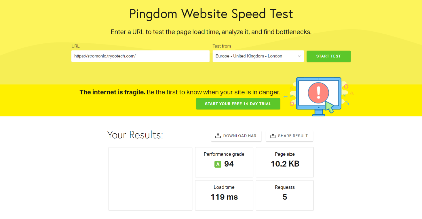 Stromonic speed test pingdom