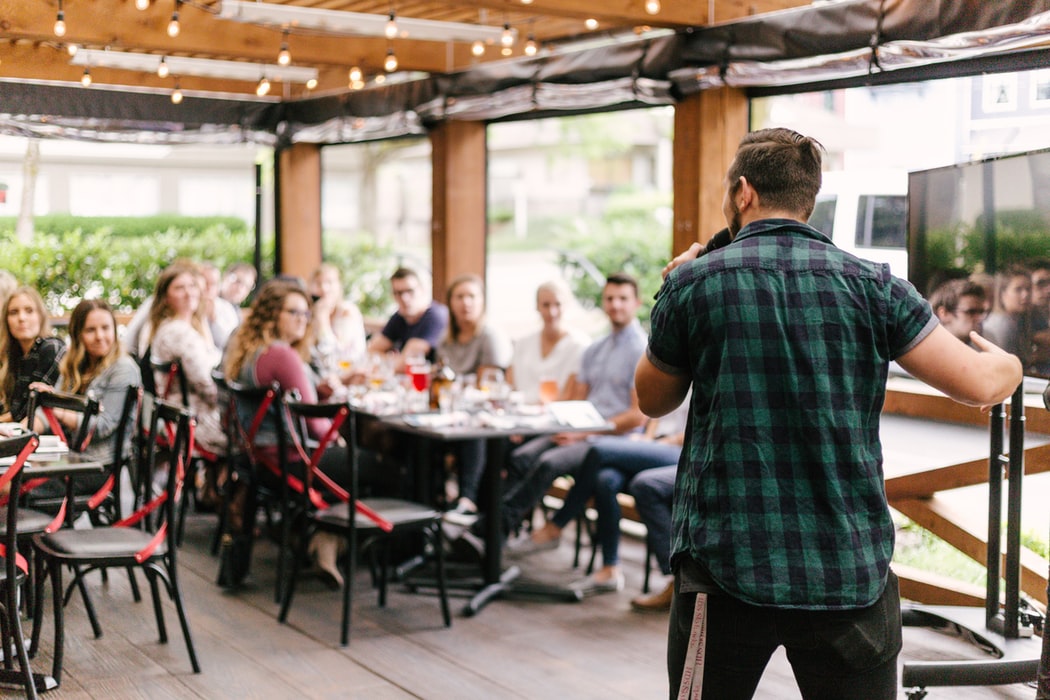 man talking to an audience