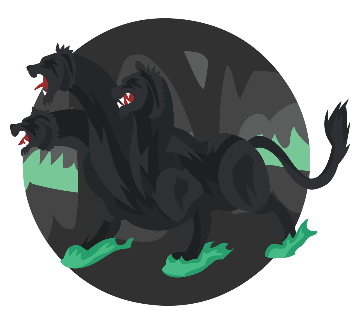 black three headed Cerberus on green background