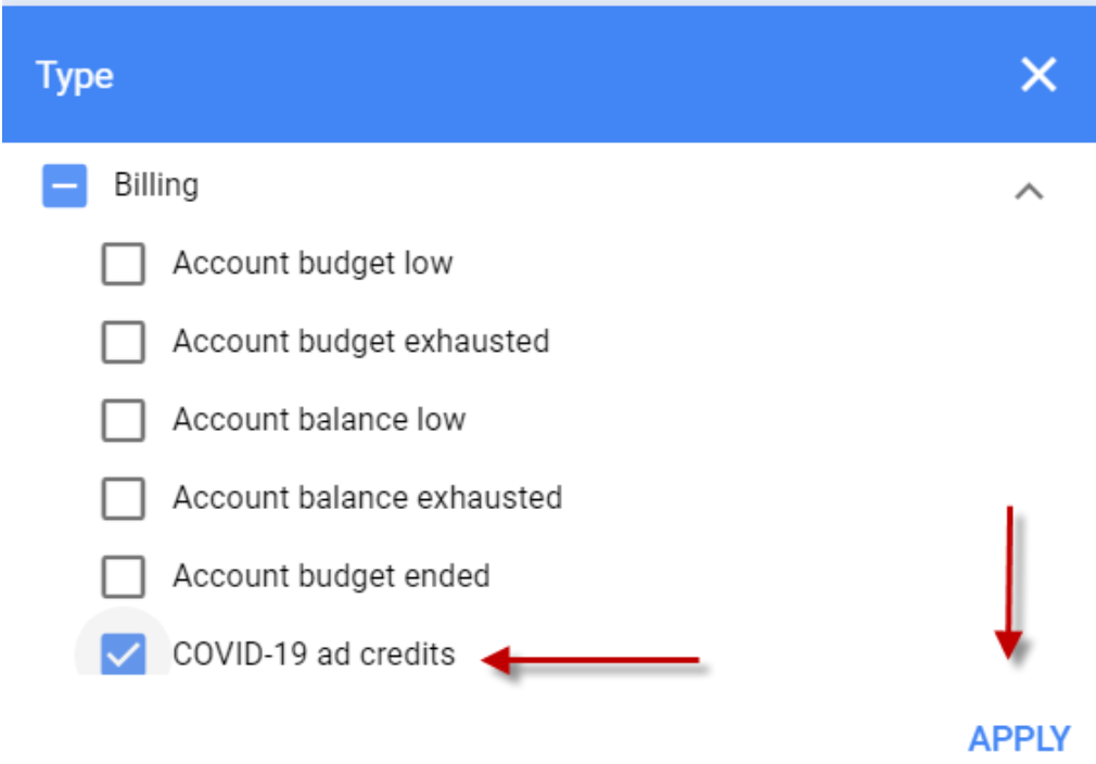 Step 4 to Find Google Ad COVID credits