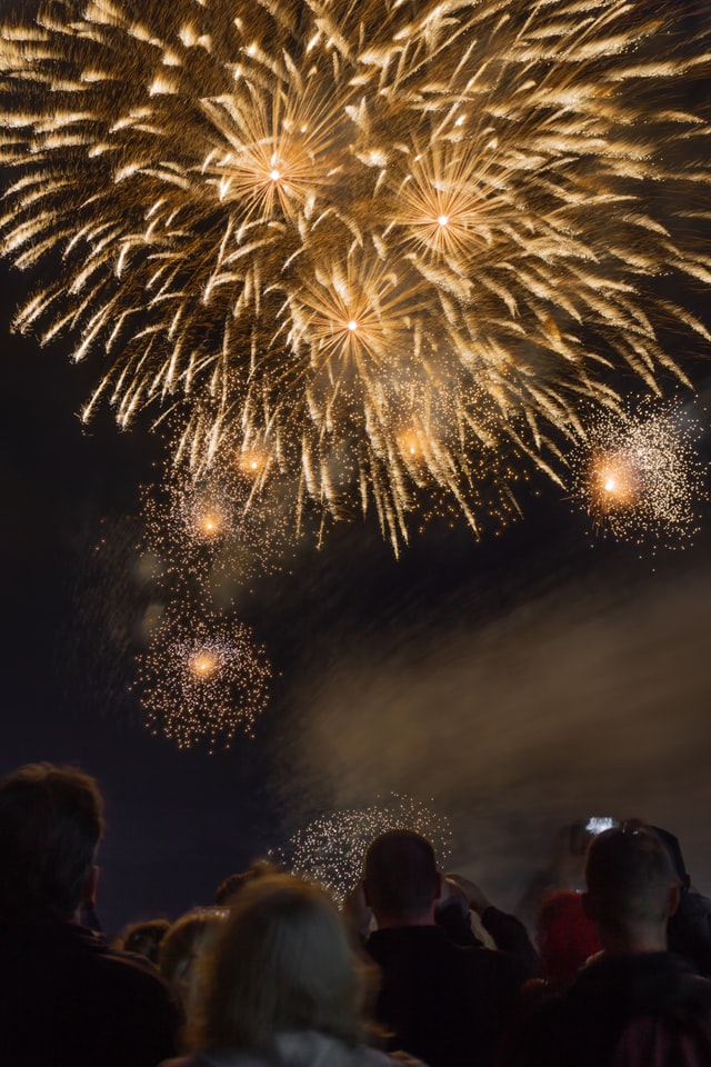 Fireworks in the sky ending a memorable work holiday party.