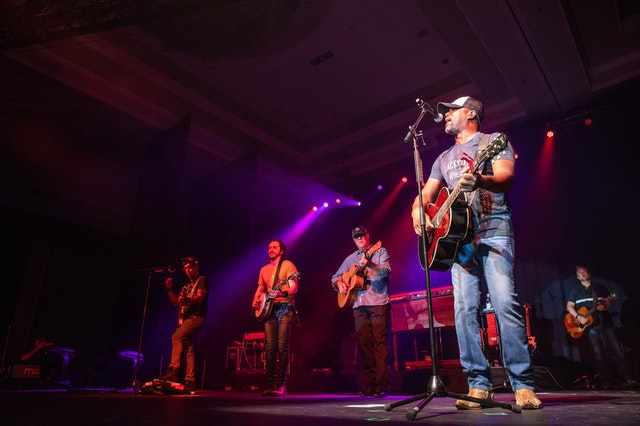 A band performs at a work party.