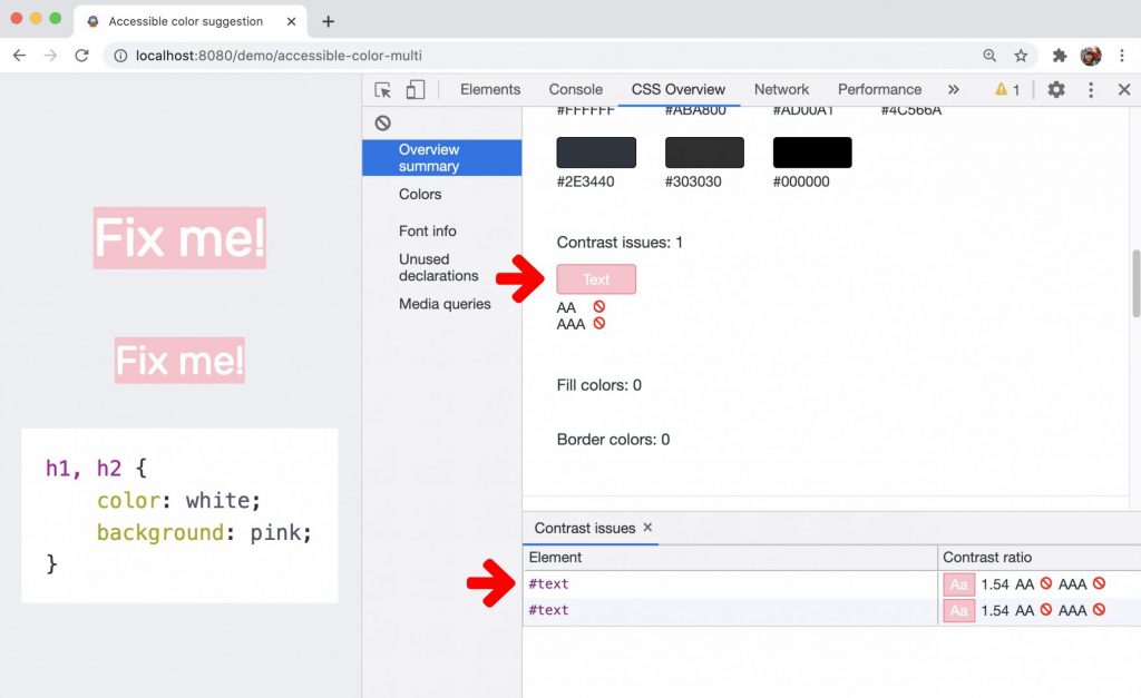 Web Design Tips Color contrast issues view | CSS Overview, Arrow Points Towards Contrast Issues