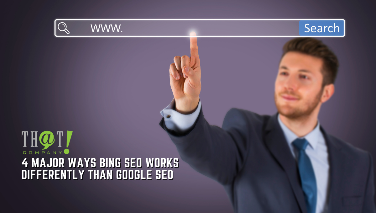 Bing SEO vs. Google SEO | A Man Pointing At A Hologram Search Bar