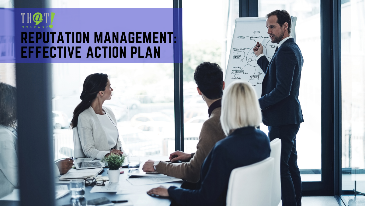 Online Reputation Plan | A Man Pointing At A White Board In A Meeting With His Teammates 