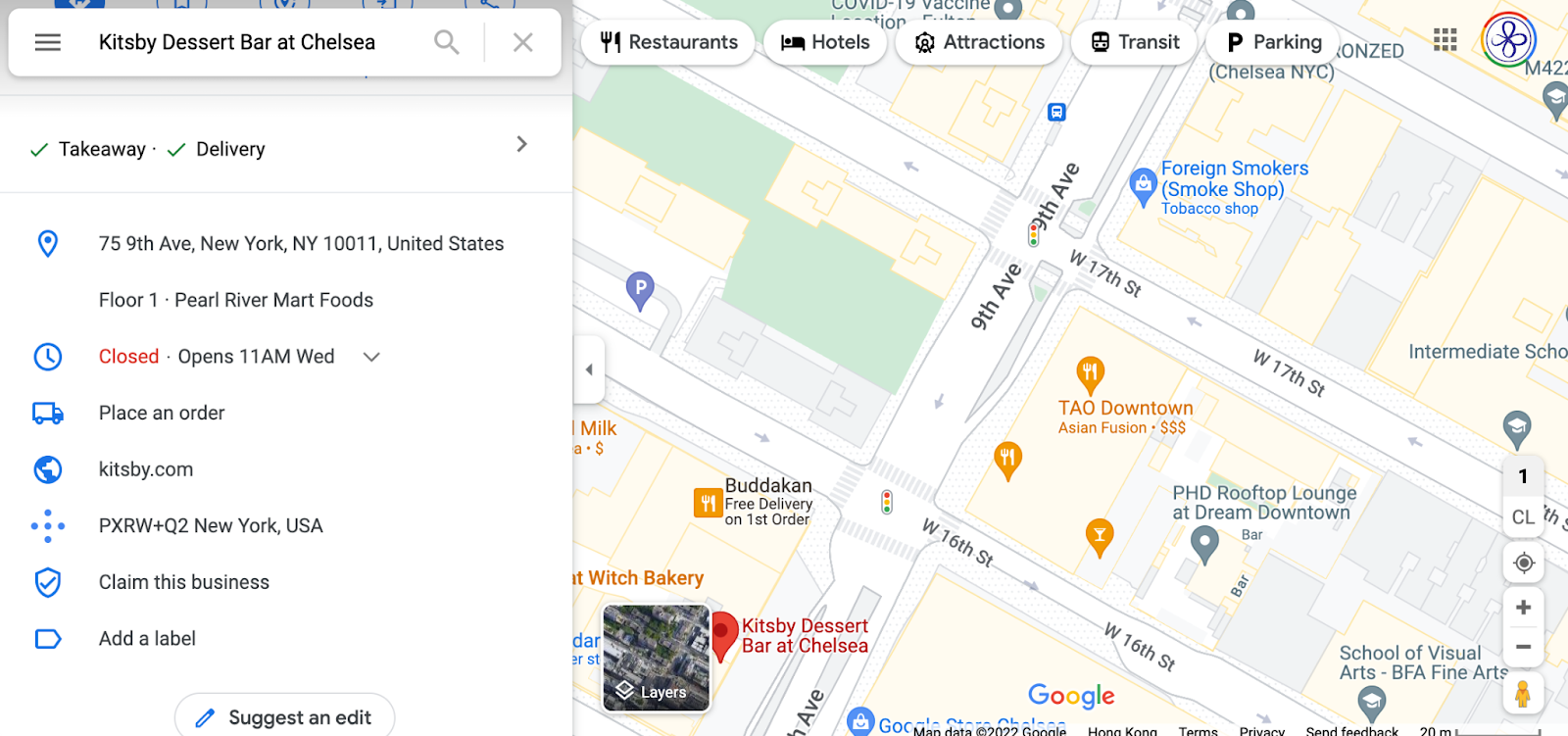 google maps visualizza per kitsby dessert bar a chelsea