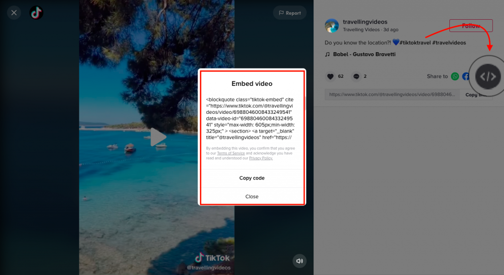 incorpora il video di tiktok sul sito web