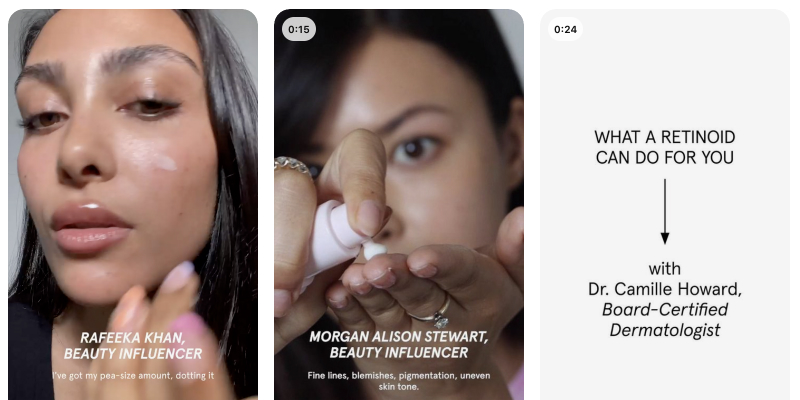 Glossier tarafından Pinterest kullanıcıları tarafından oluşturulan içerik