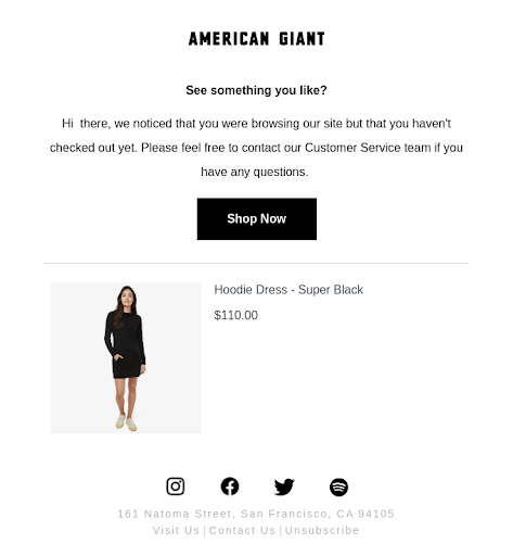 5 Möglichkeiten, die Kundenbindung mit E-Mail- und SMS-Marketing zu erhöhen – Screenshot des Einzelhändlers American Giant