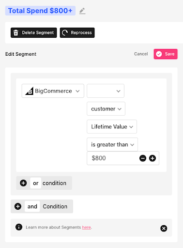 5 façons d'augmenter la rétention avec le marketing par e-mail et SMS - capture d'écran de Sendlane et segmentation de vos contacts