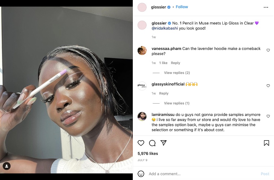 glossier instagram post 01 - Glossier Marketing Breakdown: How This Beauty Brand Became a $1.2 Billion Company