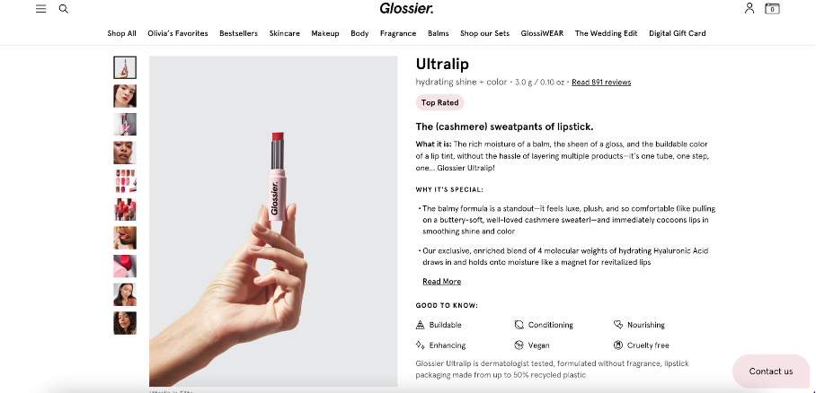 glossier product page 01 - Glossier Marketing Breakdown: How This Beauty Brand Became a $1.2 Billion Company