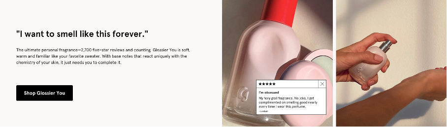 glossier homepage 02 - Glossier Marketing Breakdown: How This Beauty Brand Became a $1.2 Billion Company