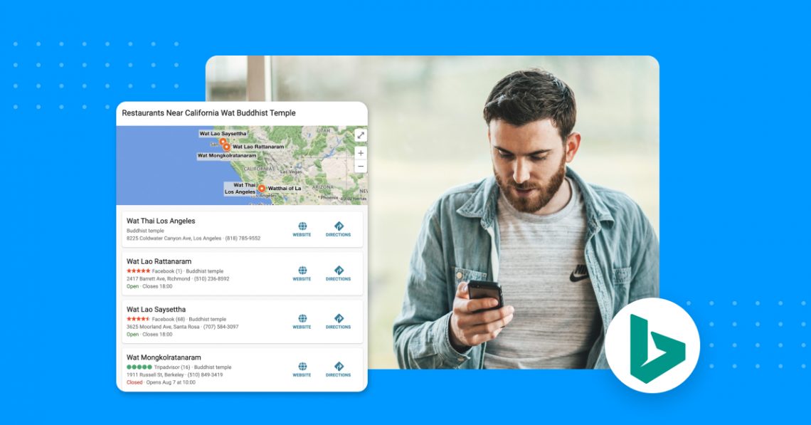 Imaginea unui bărbat care caută Bing restaurante în California