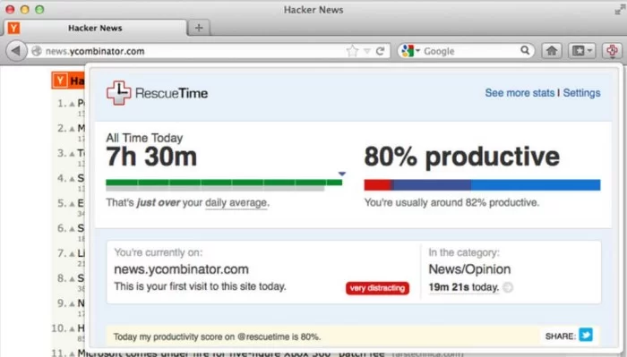 RescueTime สำหรับ Firefox