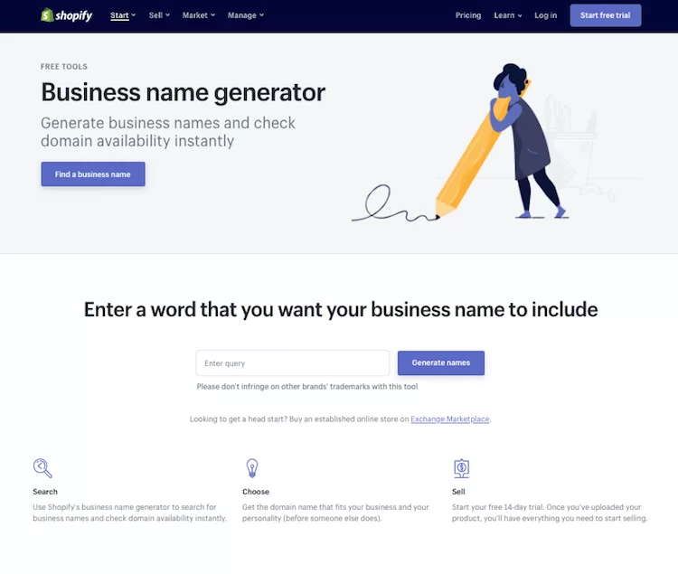 Generator nazw firmy Shopify