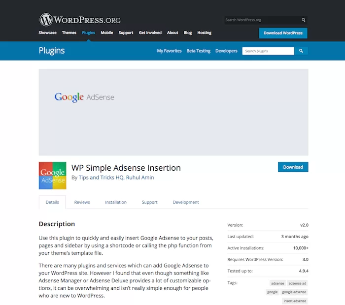 WP Simple Insertion Adsense