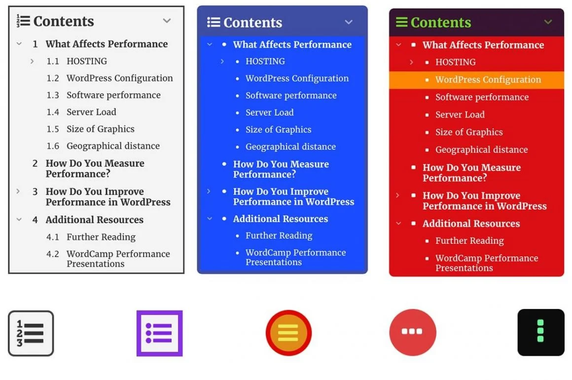 Cuadro de tabla de contenido