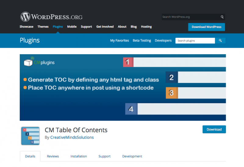 Tabla de contenido de CM