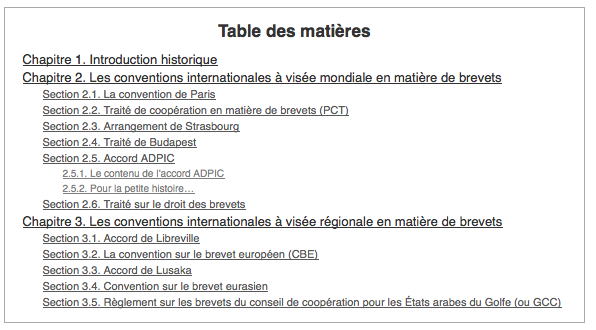 plug-in table des matières