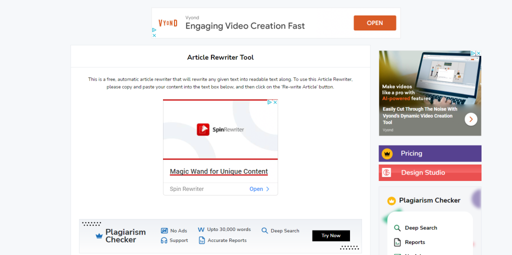 Sitio web de Article Rewriter Tool